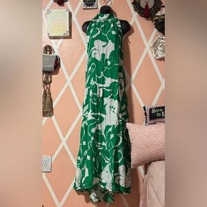 Elan Green and White Floral Halter Dress